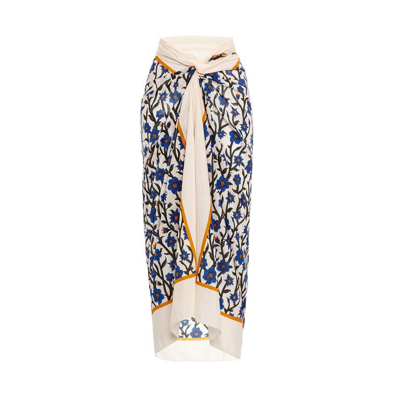 

Women s Floral Print Holiday Midi Skirt Dress with Tie-Up One Size білий