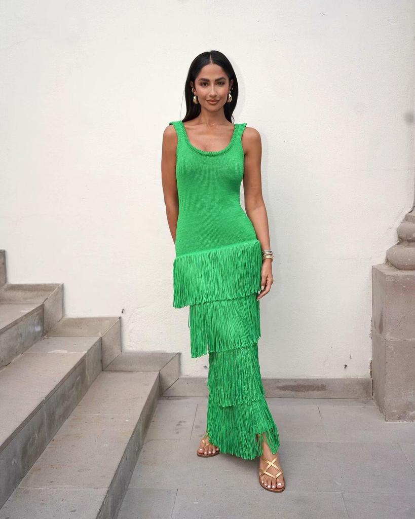 2025 Spring European & American Women's Sleeveless Tassel Dress