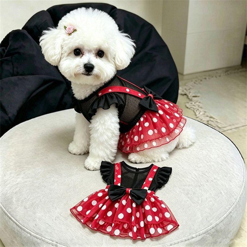 Pet Dog Dress Polka Dot Mesh Sleeveless Skirt Small Breeds Sun Protection Princess Style