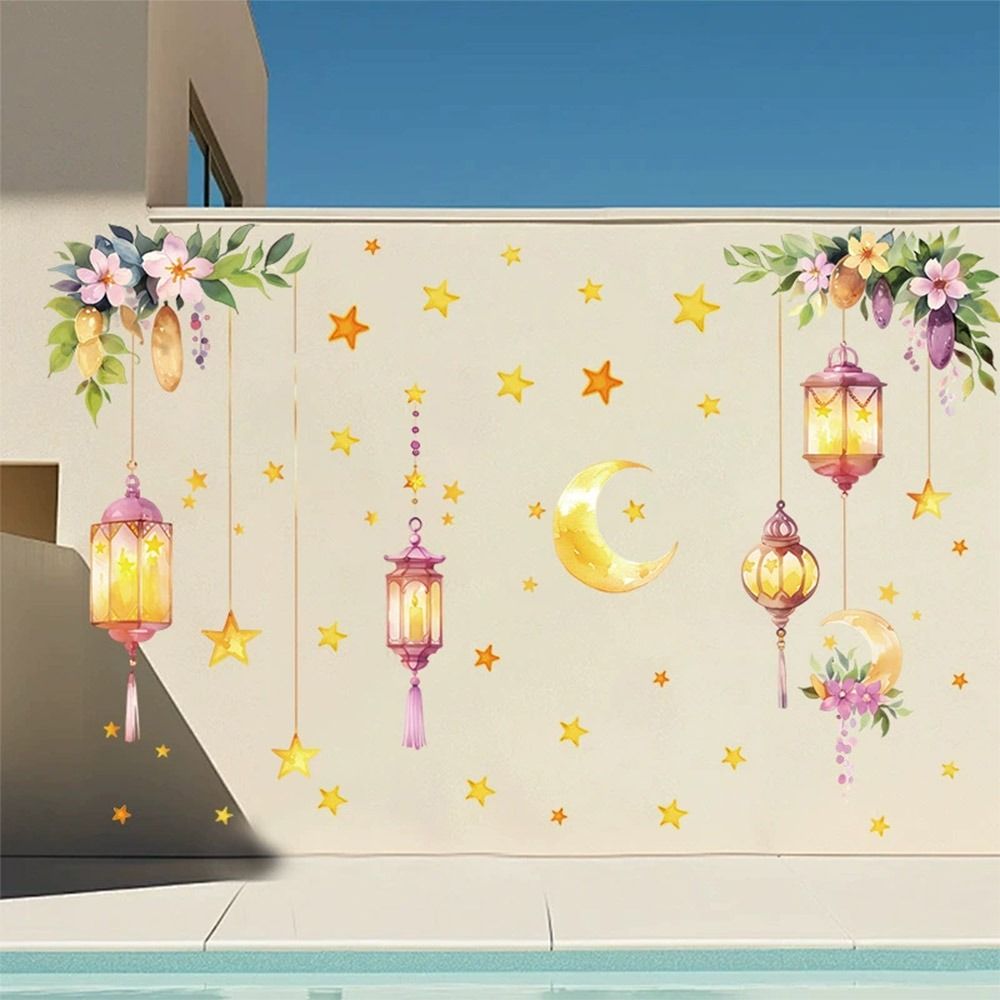 Star Moon Ramadan Kareem Decals Lantern Castle Mural Eid Mubarak Wall Stickers  Festival Supplies