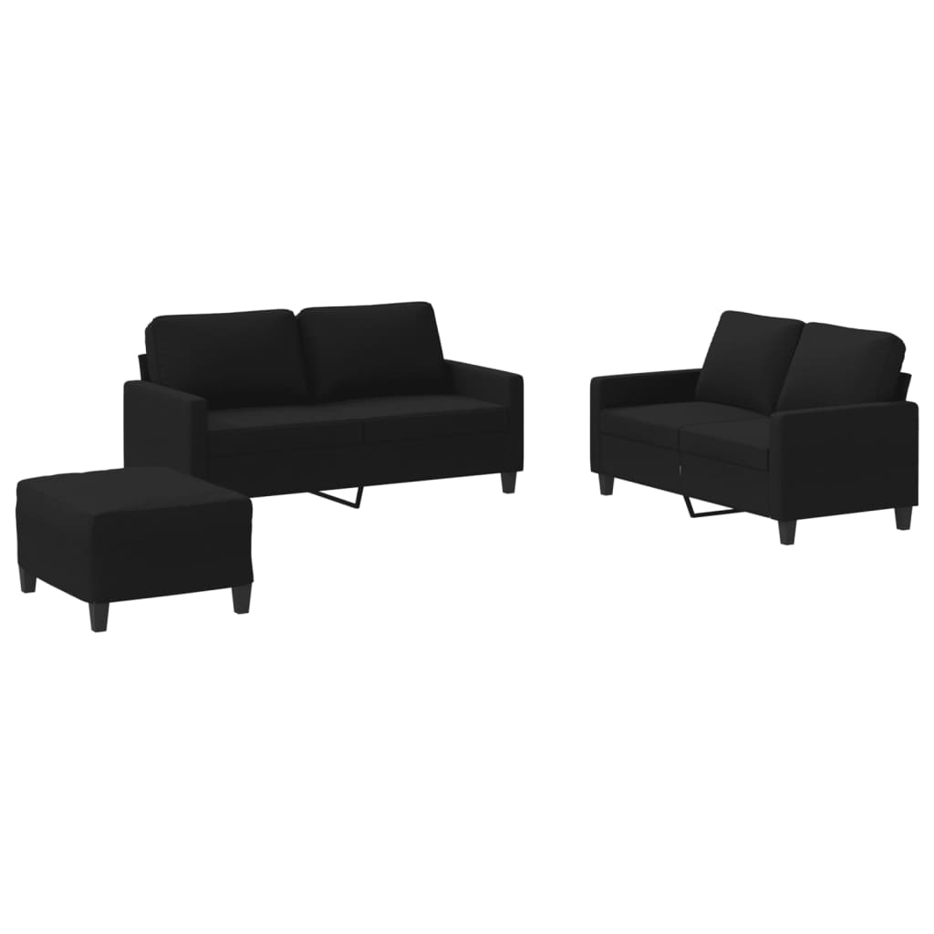 Vidaxl 3-Piece Lounge Set With Cushions, Black, Fabric