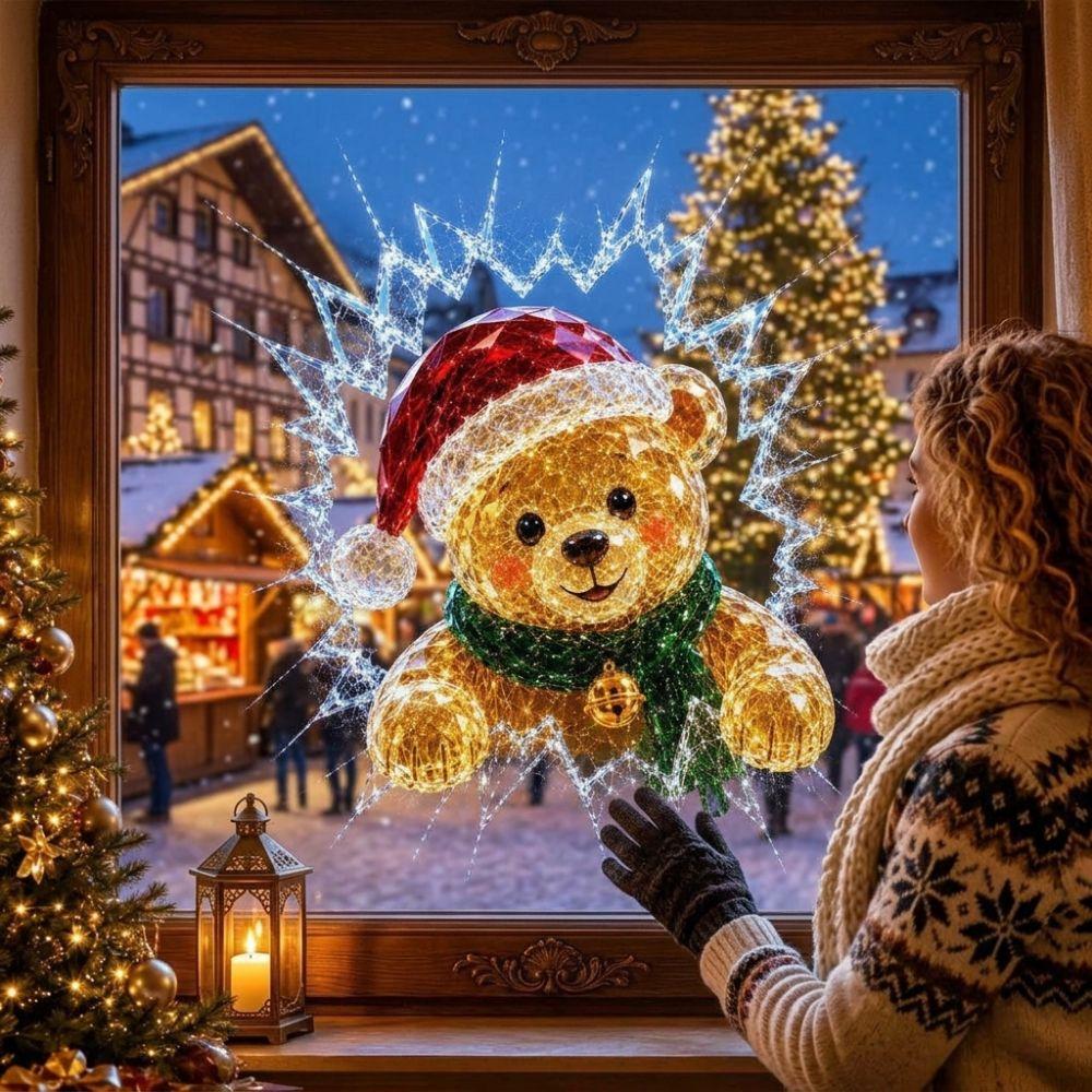 Cartoon Santa Claus Window Sticker PVC Fake Broken Glass Cling Decal Winter Decor