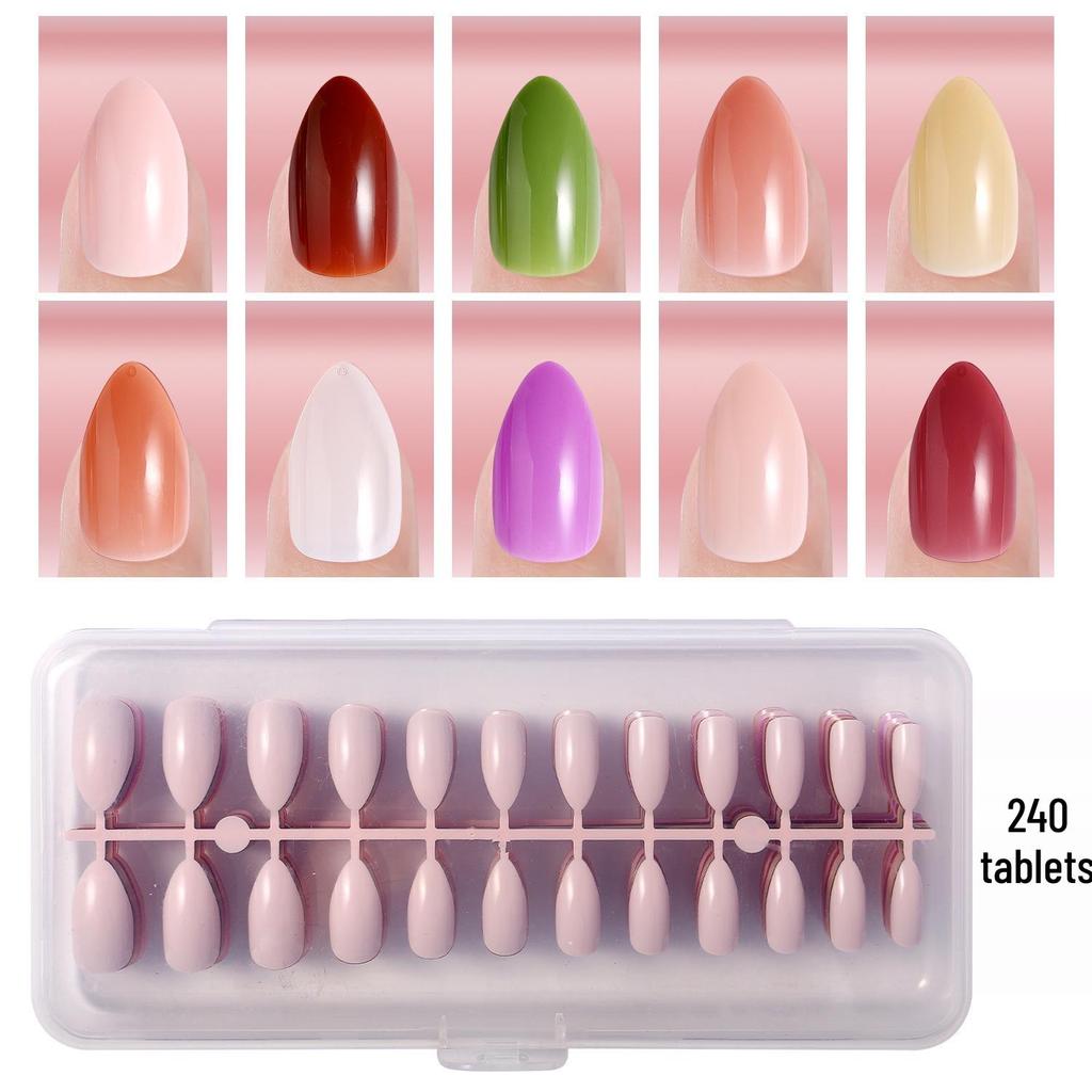 Solid Color Manicure Nail Tips Set with Multi-color Options - 240 Wearable Fake Nail Stickers