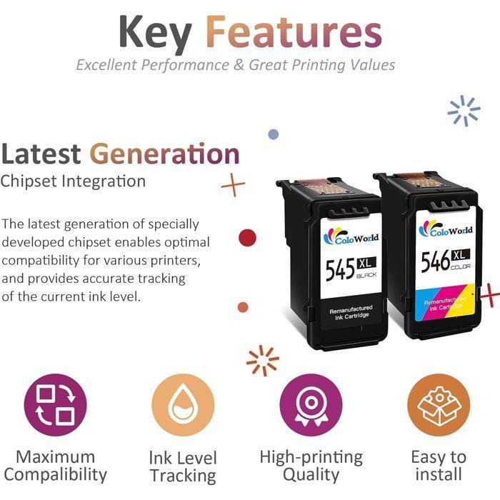 Cartouche d'encre - DOOKY THE ORIGINAL - PG-545XL CL-546XL - Multi-couleurs - Compatible Canon - Pack de 2