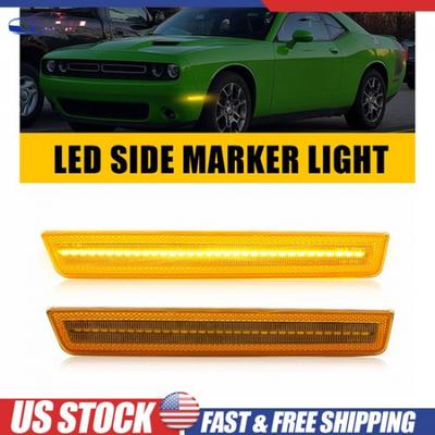 LED Front LED Side Marker Lights Lamp Amber Lens For 2015- Dodge Challenger
