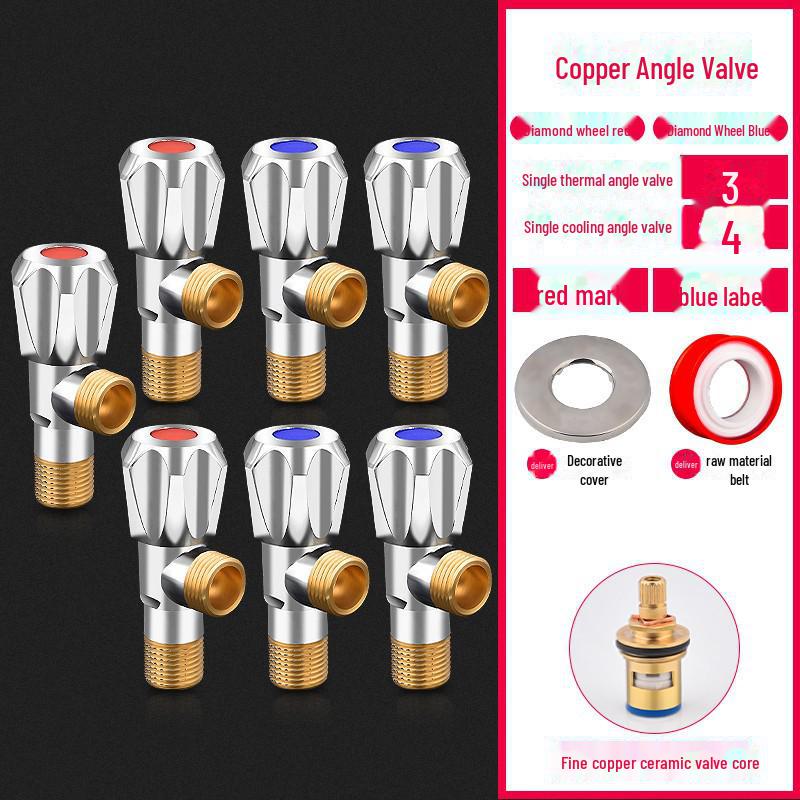 All-Copper Triangular 4-Point Valve: 304 Stainless Steel, Hot/Cold Water Heater, Three-Way Inlet, Dual Outlet Stop Valve