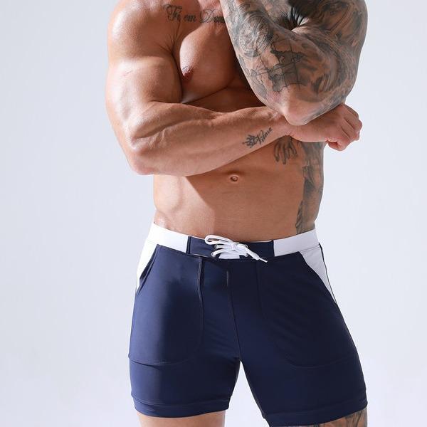 New Men's High-End Quick-Dry Plus Size Double-Layer Tie-Up Swim Trunks