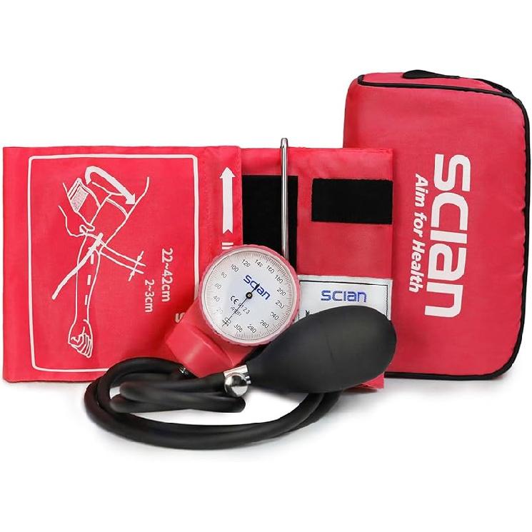 Анероидный сфигмоманометр SCIAN - Ручная манжета для измерения артериального давления с D-образным кольцом, Универсальная манжета 10-16  , Сумка для переноски для медсестры, врача, пожилого человека(Черный, красный