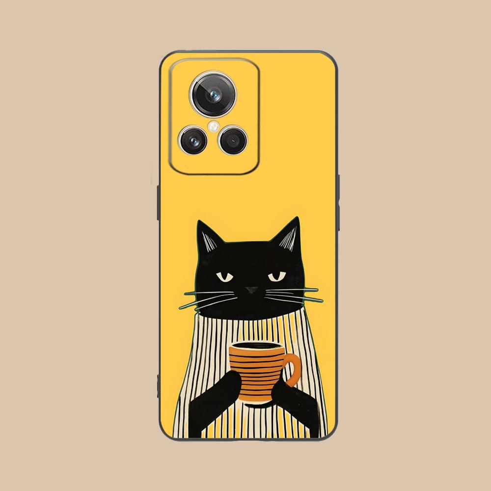 Cute Coffee Cat Matte TPU Mobile Phone Case for Realme GT 8 Neo Pro C75 73 71 C67 65 C55 53 C35 31 C20 15 Colorful Cover
