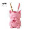 Small Animal Figurine 3D Printed Cute Cat Pen Holder, Decorative Desktop Stationery Organizer for Pencils and Office Supplies Makeup Brushes,