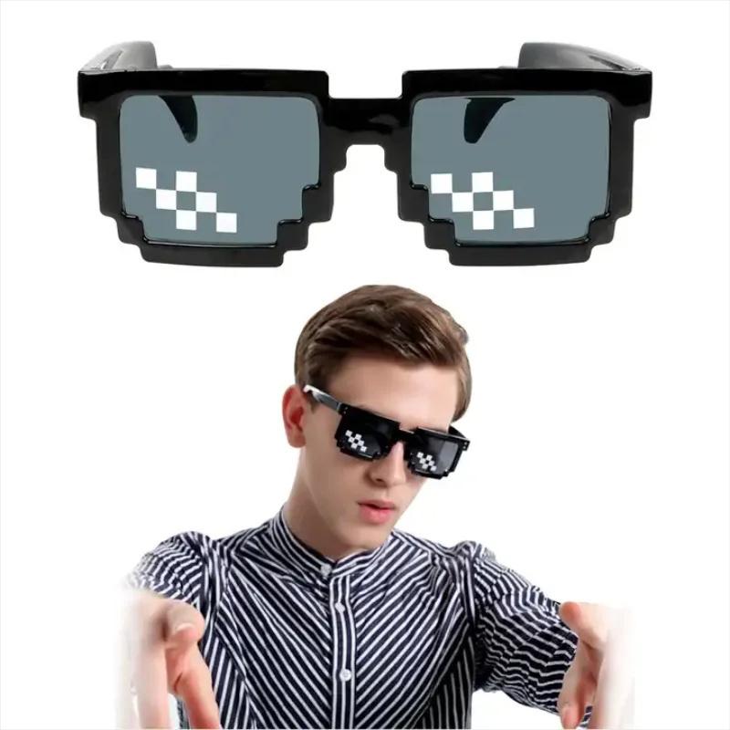 Vintage Mosaic Pixelated Sunglasses Cool Party Shades Eyewear Black Funny Men Women Glasses