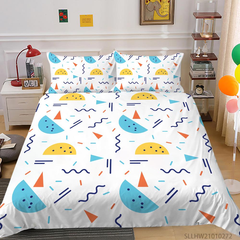 Geometric Painting Series 3D Digital Printing Quilt Cover Pillowcase Three-Piece Set Polyester