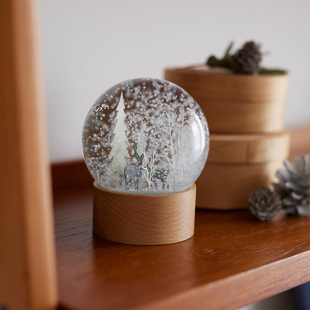 shesay Snow Globe Forest Christmas Fir Tree Reindeer Forest Natural Wood Ornament that blends seamlessly into your interior decor Entrance Desk