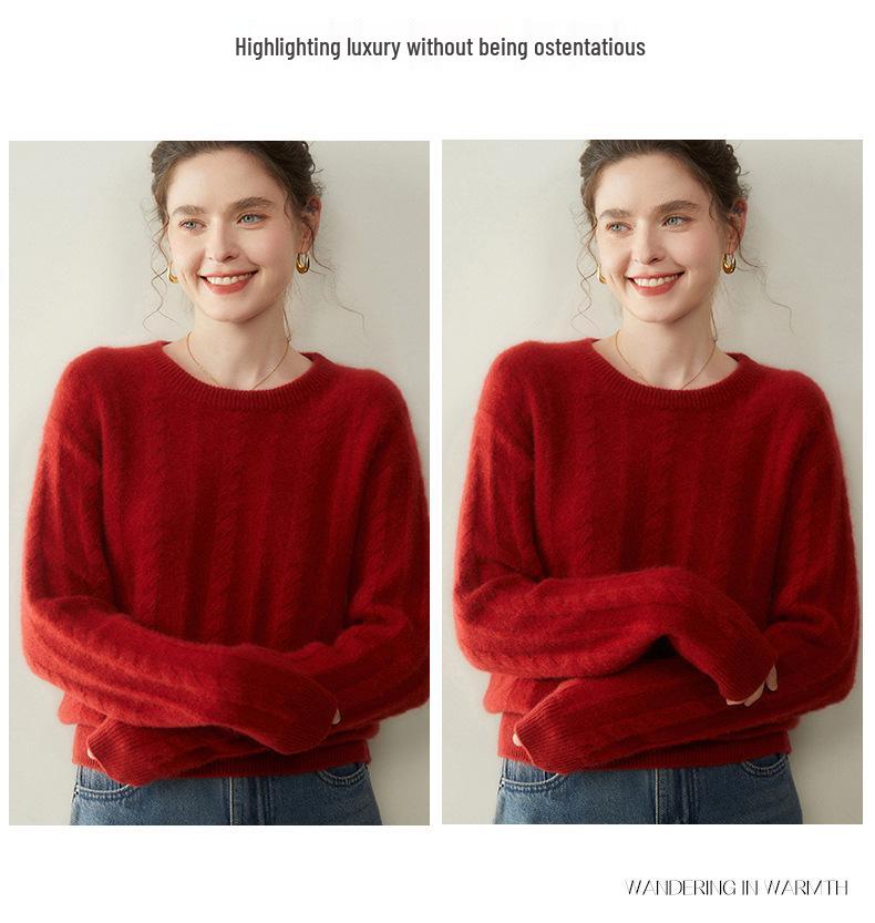Maglione da donna in cashmere a girocollo: Lavorazione a treccia spessa, Morbido cashmere di capra, Ideale per Autunno/Inverno.