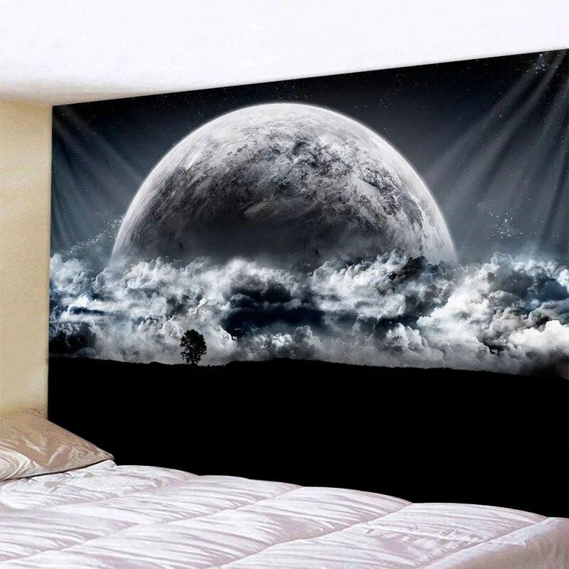 Galaxy Night Sky Tapestry Moon Night Starry Sky Scenery Tapestry Bohemian Psychedelic Home Living Room Bedroom Decoration