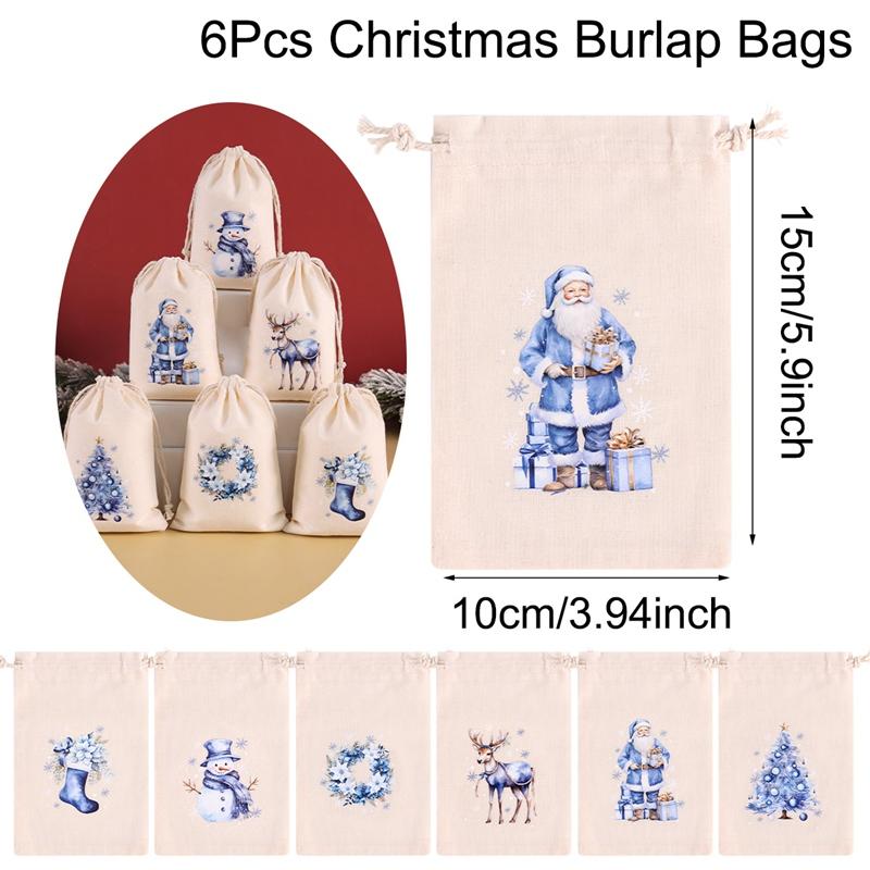 6pcs Christmas Drawstring Pouch Bags Small Candy Gift Bag Navidad Xmas Party Favor Boutique Jewelry Packaging Bags 2026 New Year
