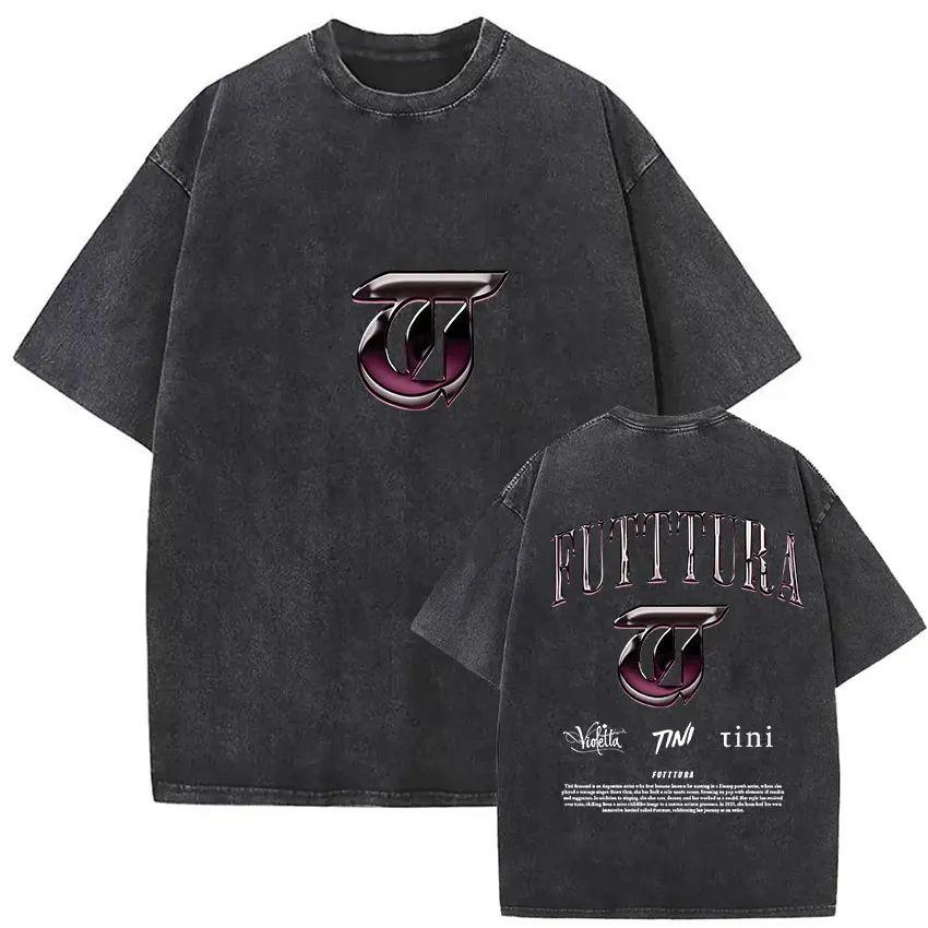 Y2K Hip Pop T Shirts Singer Tini Stoessel Futtura Album Summer Fashion Retro Washed Oversized Tshirt Print Street Wear Unisex