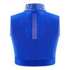 Girls Contemporary Modern Dance Top Mock Neck Sleeveless Keyhole Back Shiny Rhinestones Crop Top Performance Wear