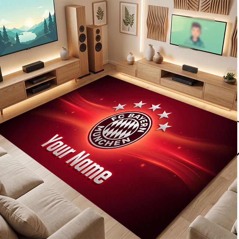 Tappeto in Cristallo di Velluto Personalizzato Bayern Monaco, Stampa Testo Nome Personalizzato, Logo Calcio Morbido Antiscivolo Tappetino per Pavimento Decorazione Casa Regalo