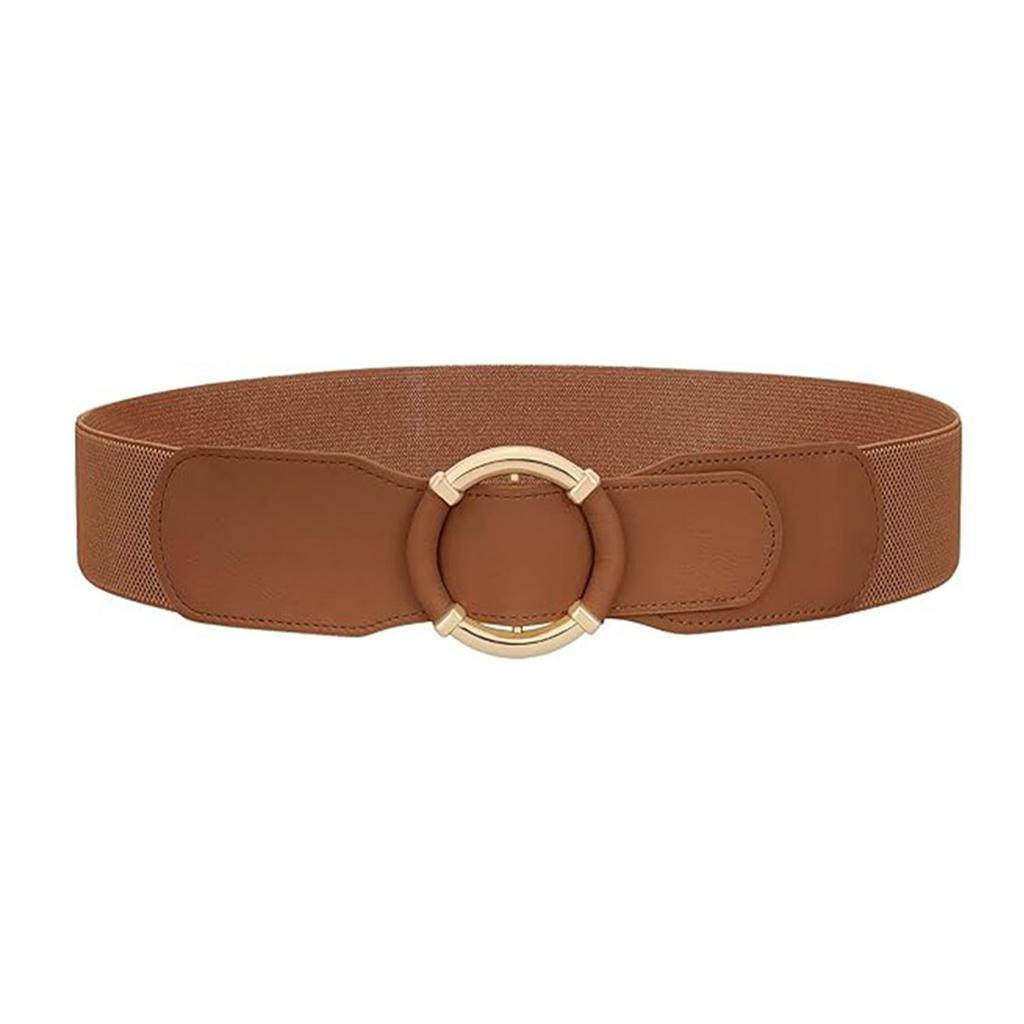 PU Waist Cincher Elegant Wide Chain for Dress Elastic PU Waistband Trendy Underbust Waist Chain Wide Belt