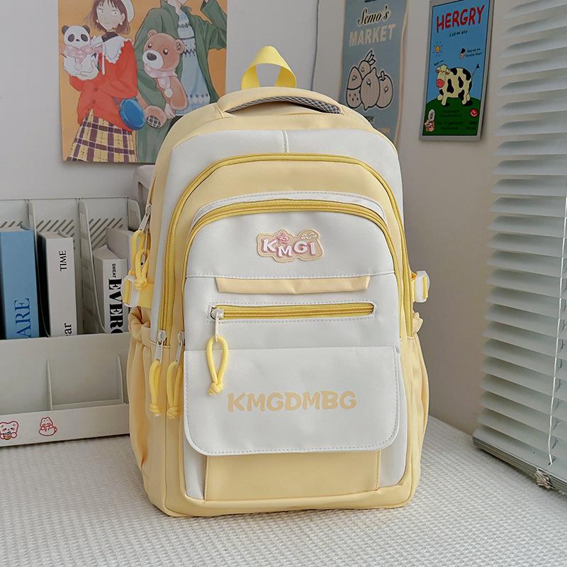 New high-value, fresh and sweet, contrasting colors splicing college style backpack, large-capacity backpack for junior high school students