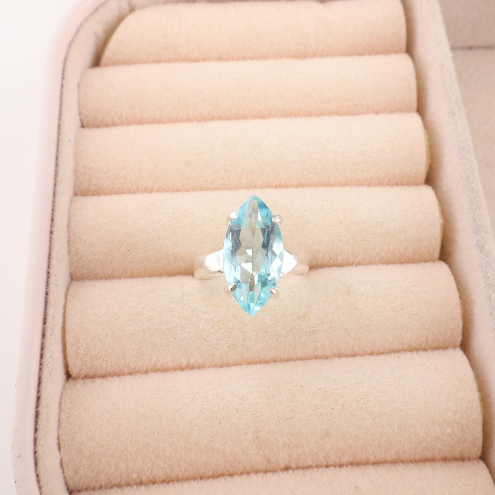 

Маркиза Небесно-голубой Топаз Драгоценный камень 925 Стерлинговое серебро Уникальное Бохо Кольцо-заявление RR-65-2