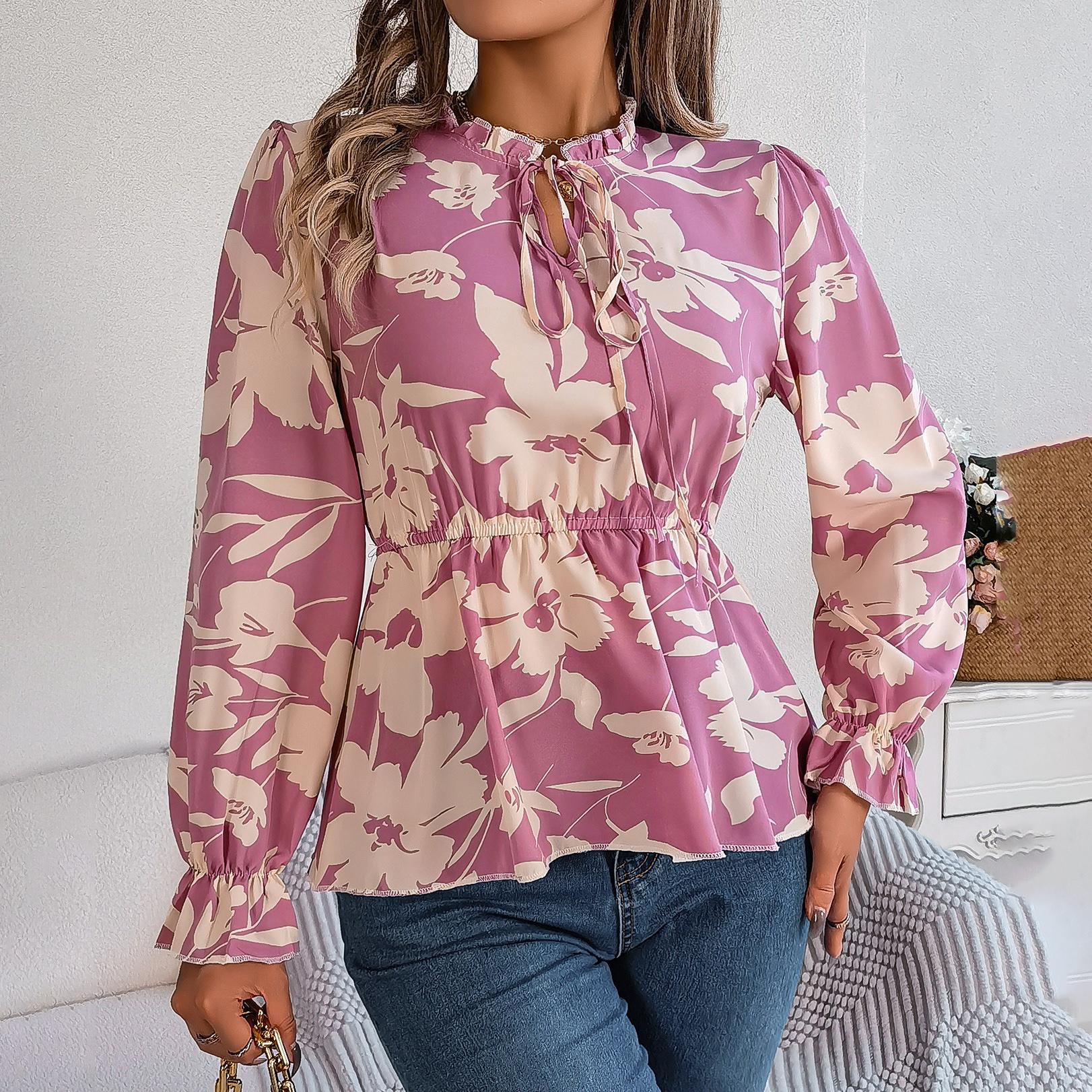 Женские весенне-осенние темпераментные рубашки с v-образным вырезом и длинным рукавом — фото 11