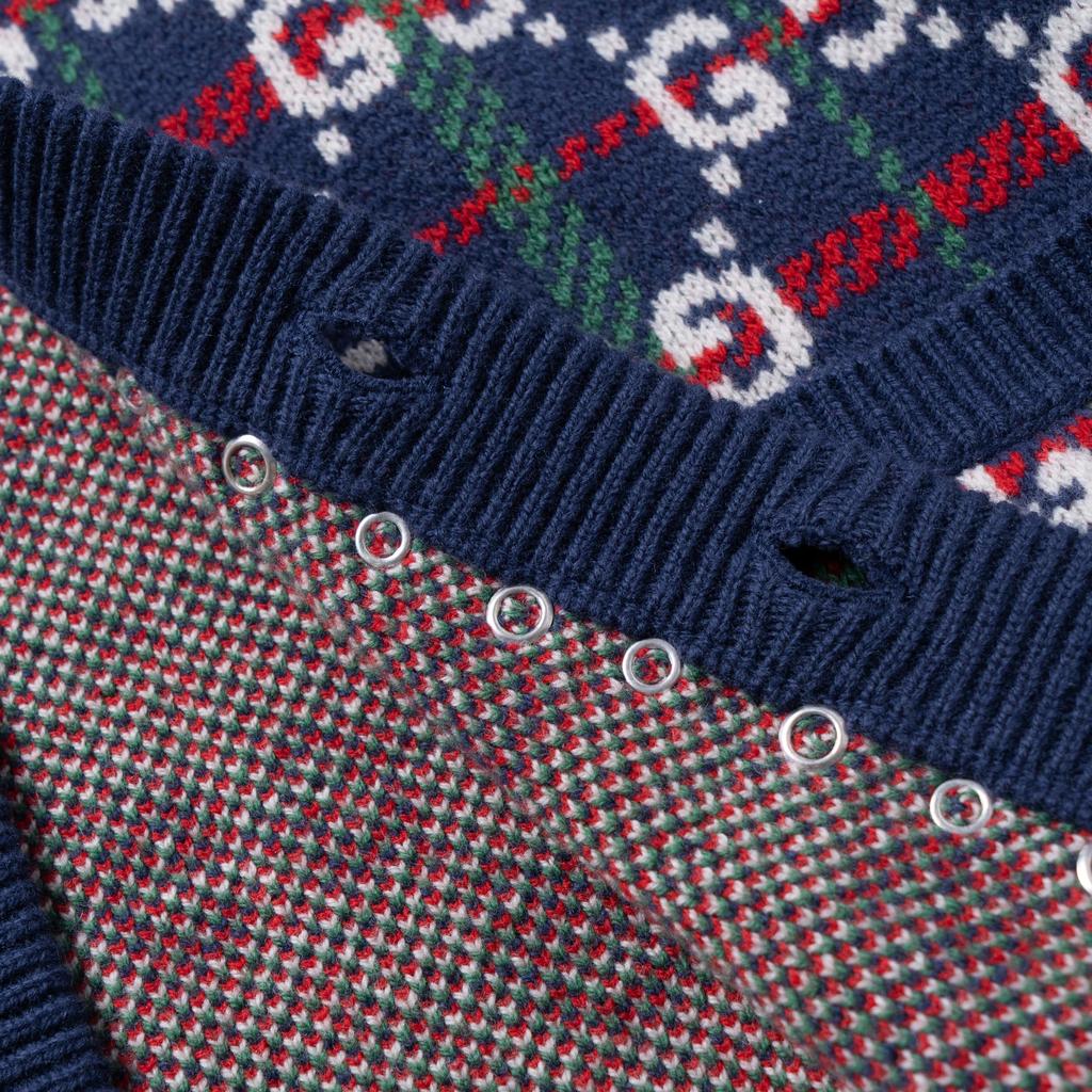 Gucci Sweaters Men's Blue V Neck Moderate 716334-XKCOZ-4804