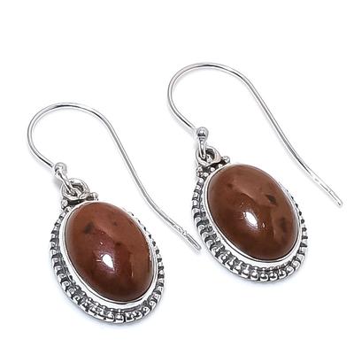 Natural Mahogany Obsidian Gemstone 925 Solid Sterling Silver Earring 1.25" Q7m05