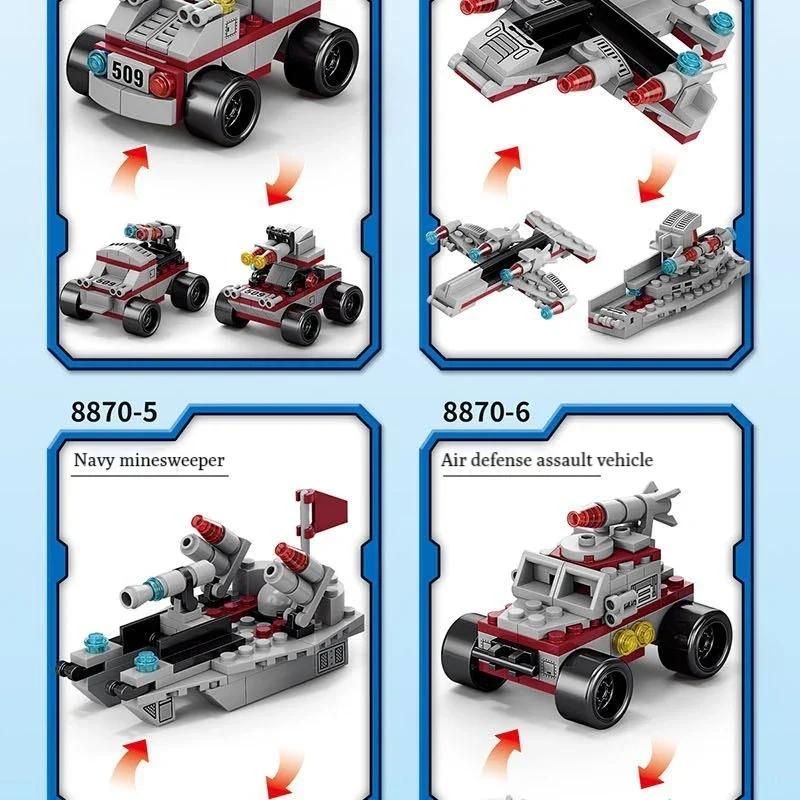 980PCS Military 8 IN 1 Army Ocean Cruiser Warship Building Blocks Aircraft Weapon Ship Bricks City Toys for Children