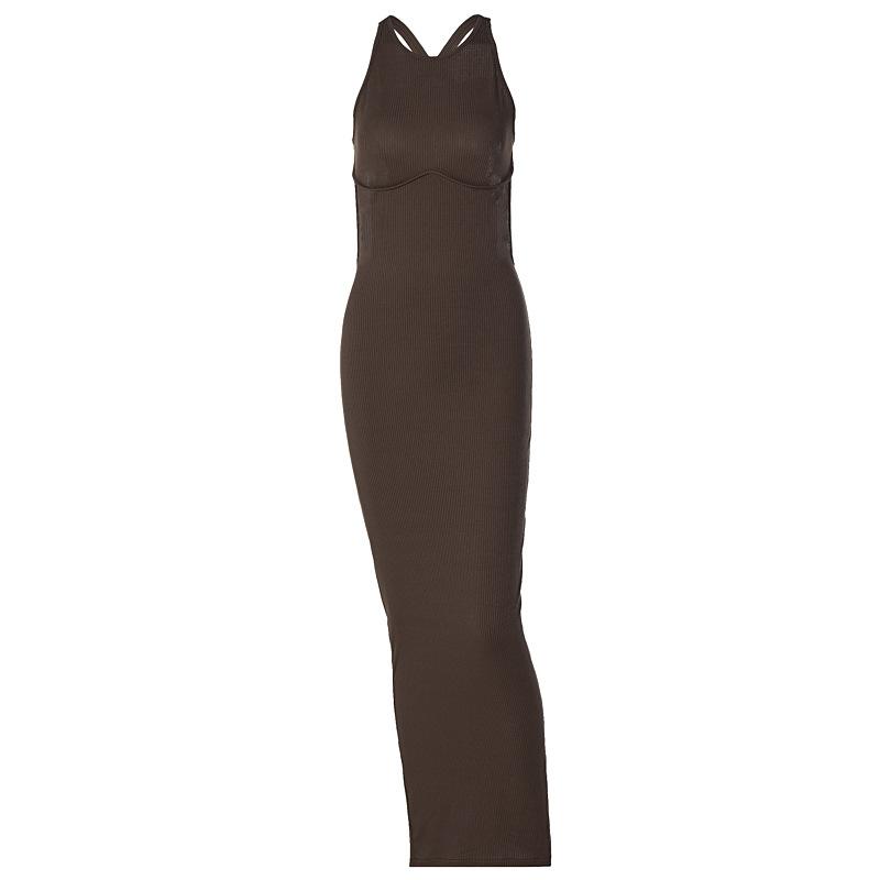 Women European Sexy Backless Halter Neck Sleeveless Slim Fit Long Bodycon Dress