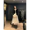 [Golden Velvet] New Retro Gentle Medium and Long Dress Fairy Gauze Skirt Autumn and Winter Set Two-piece Set