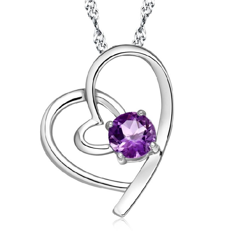 Heart with Necklace Korean Edition Popular Jewelry Fashion Jewelry Natural Crystal Pendant Silver Plated Necklace
