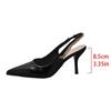 2025 Pointed Toe Women's Sandals Slingbacks Chain Metal Decoration Thin Heel Slip on Pumps Fashion Party Dress Heeled Sandals