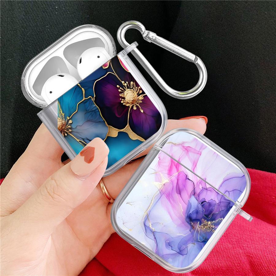 Case For Airpods 4 1 3 2 Pro3 Pro Pro2 Clear Earphone Cases Cover Flower Marble
