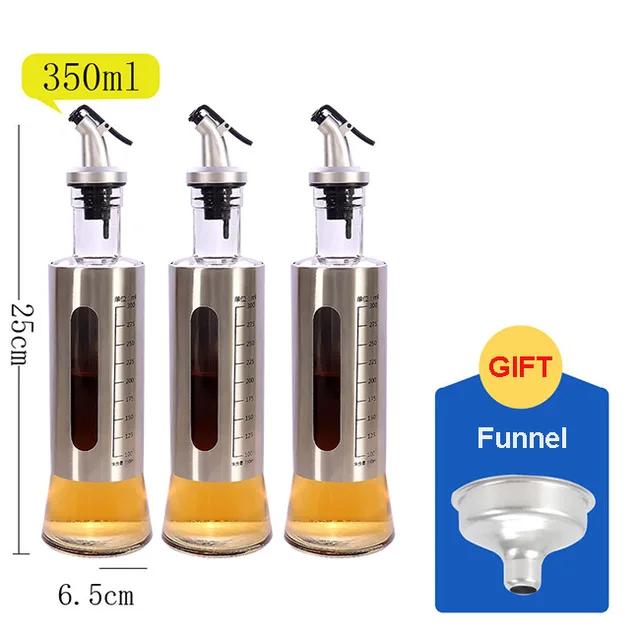 Stainless Steel+Glass Oil Bottle Gravy Boats,Leak-proof Soy Sauce Vinegar Cruet Storage Bottle Dispenser,Kitchen Cooking Tools