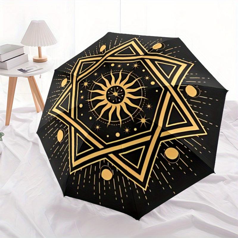 1pc Star Mandala Automatic Open/close Folding Compact Umbrella, 8-Rib Sturdy Canopy, Lightweight Portable, Everyday Use, Gift, Outdoor Umbrella, Trave