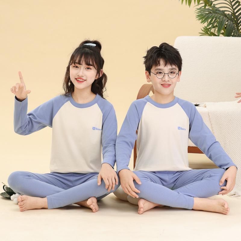 Children's Cotton Pajama Set: Boys' & Girls' Warm Flannel Base Layer for Autumn
