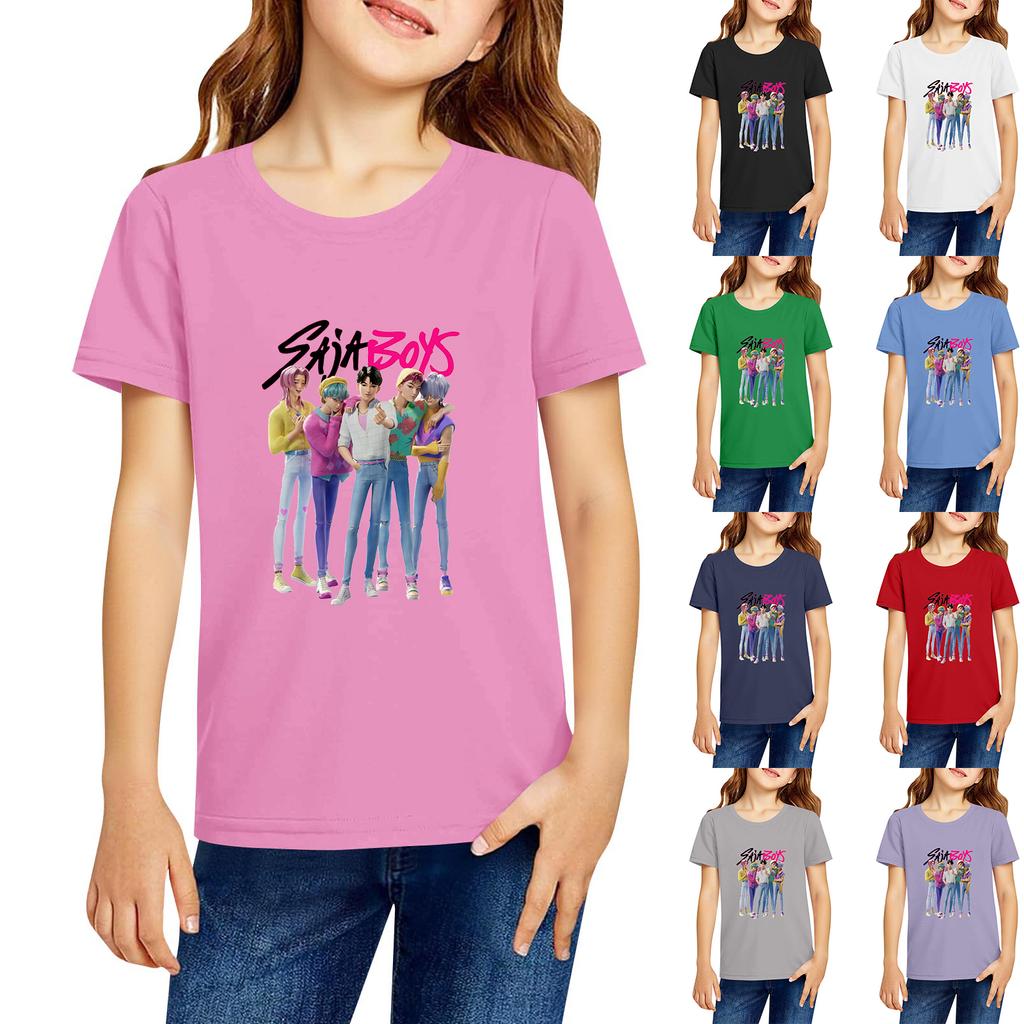 Fashionable Round Neck Short Sleeve Work Clothes Printed Tops For KID Summer Tops