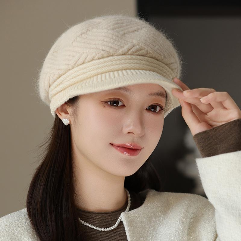 Hat Women's Autumn and Winter Wool Hat Fashion Rabbit Hair Beret Fleece Thickened Knitted Cap