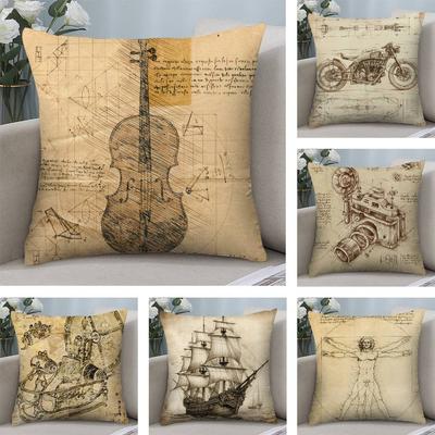 Da Vinci Inspired Sketches Pillow Case Plush Fabric Soft Double Sided Print Sofa Cushion Cover Throw Pillow Covers