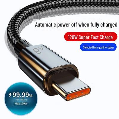 Super szybkie ładowanie 6A Kabel danych w oplocie typu C do Huawei, Apple, Android - 120W
