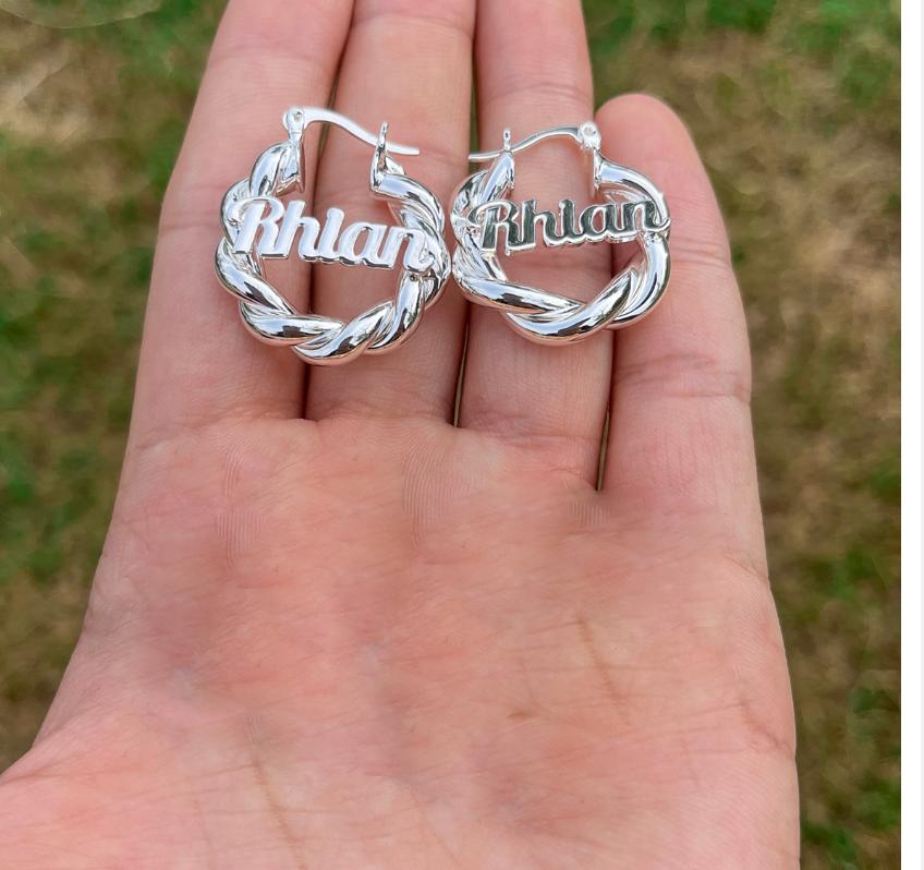 THE BLING KING Custom Name Earring Personalized Letter Stainless Steel Mini Twist Thread Earring Wome Trendy Accessories Jewelry