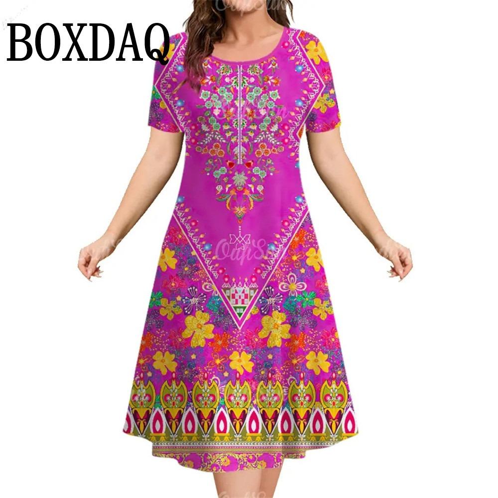 Summer Short Sleeve Clothing Colorful Print Women's Dresses Casual Fashion Plus Size Loose Pullover Elegant Dress For Woman