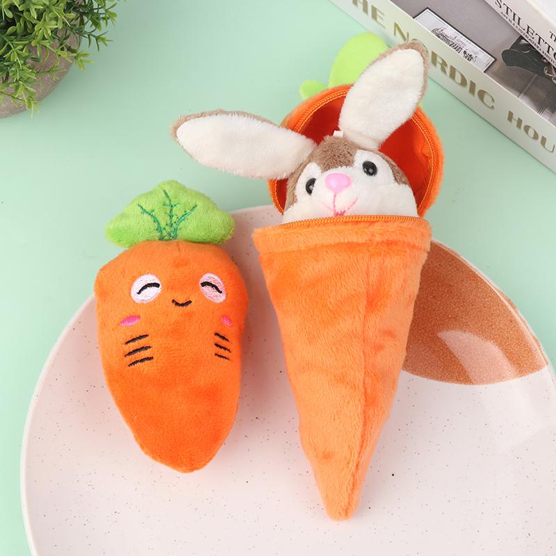 1PC High Quality Mini Cute Rabbit In Carrot Plush Toys Keychain Anime Brown Lop Eared Bunny Pendant Stuffed Doll Gift