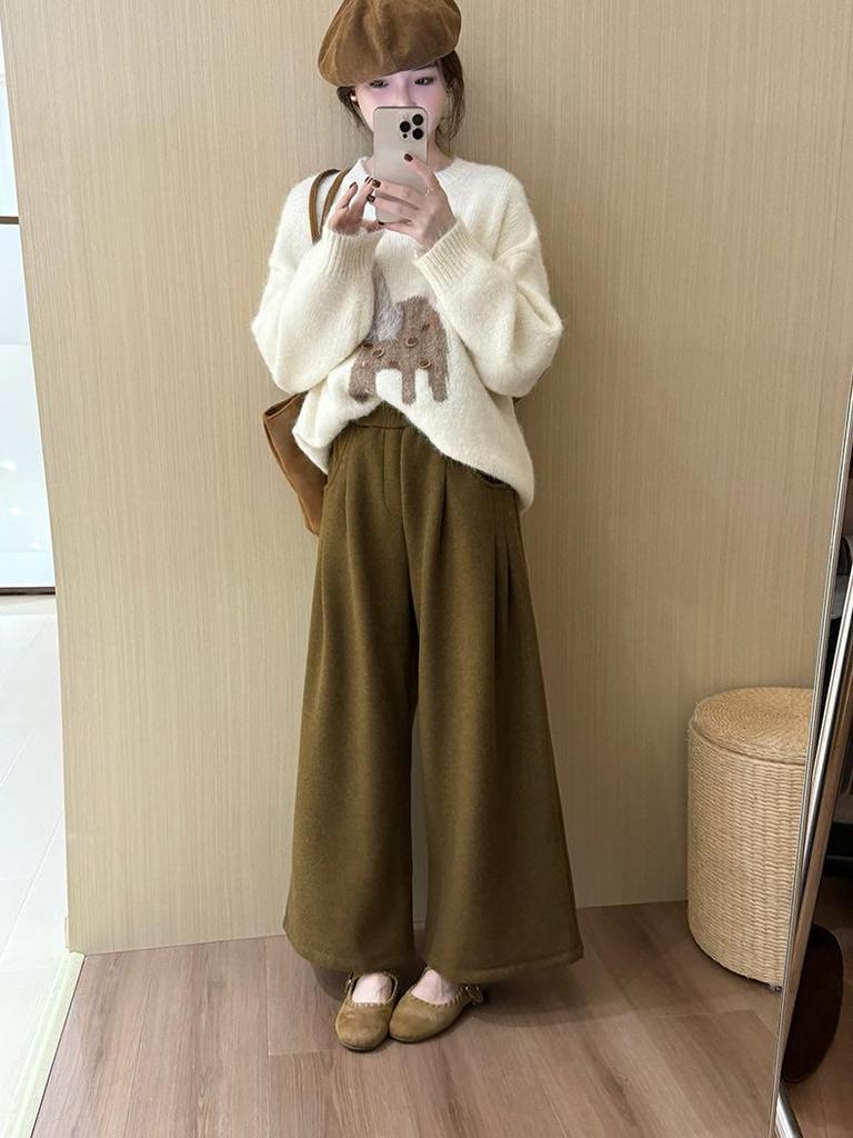 Women's Red Round Neck Pony Hair Sweater with Sequined Inner Layer - 2025 New Year Style Winter Knitwear.