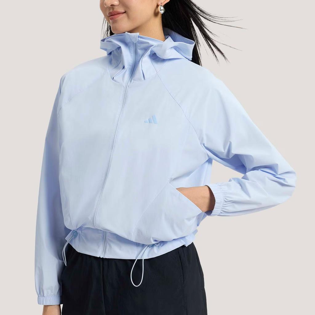 Adidas Soft Lux Lightweight Cool Feel UPF50+ Woven Loose Short Hooded Zip Long Sleeve Jacket Women jackets KH2711