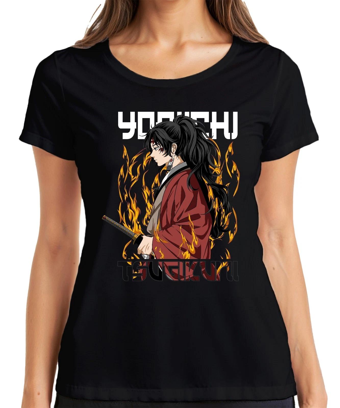 Samurai Katana Anime Flammen Kriegerin Pferdeschwanz Geschenk Damen T-Shirt XXXXL
