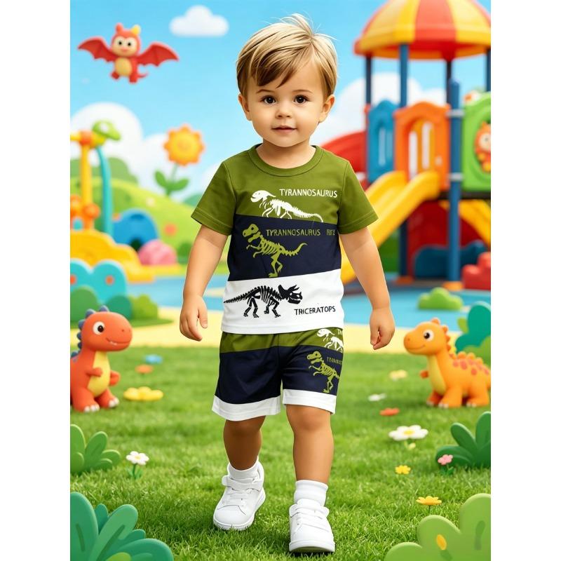 Cool Style Dinosaur Skeleton Print Boys Short Sleeve Shorts Set New Arrival 110