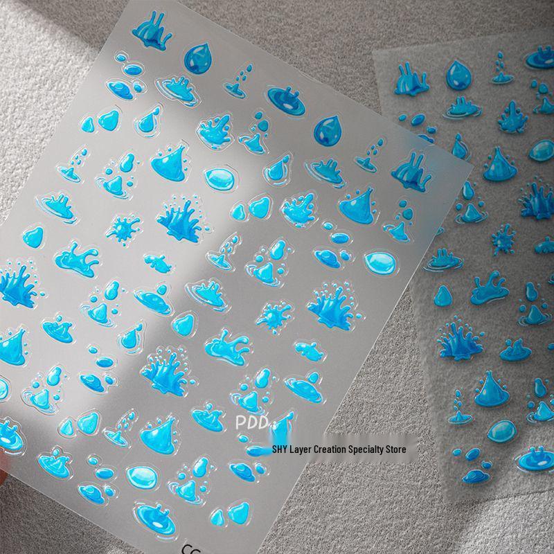 Summer Breeze Ocean Diary: Starfish & Shell DIY Nail Art Kit Jelly Style - Blue Wave Shard [1 sheet]